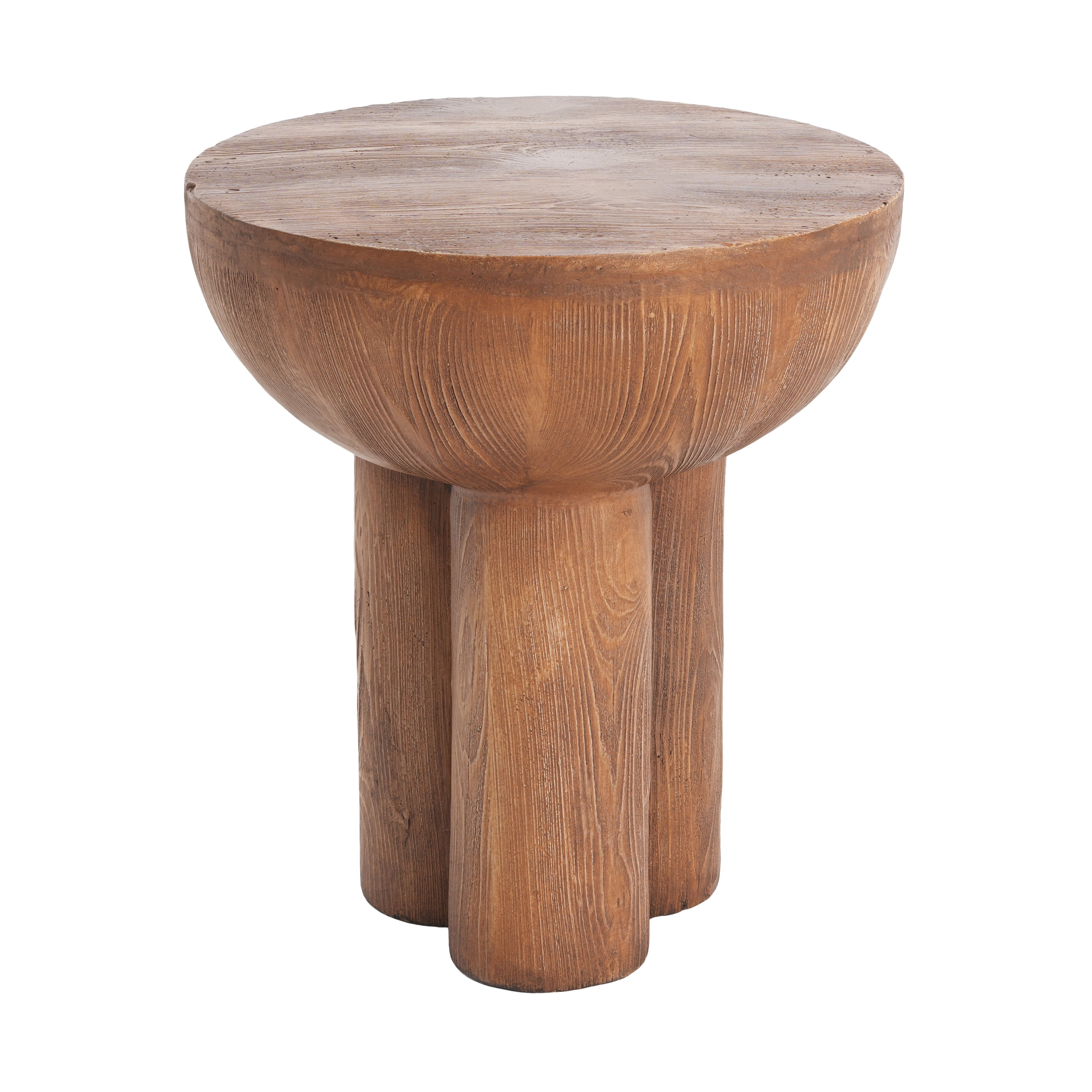 Side Table with Wood-Grain MGO Top and 3-Leg Design, Outdoor Patio End Table and Plant Stand for Garden Balcony, Brown