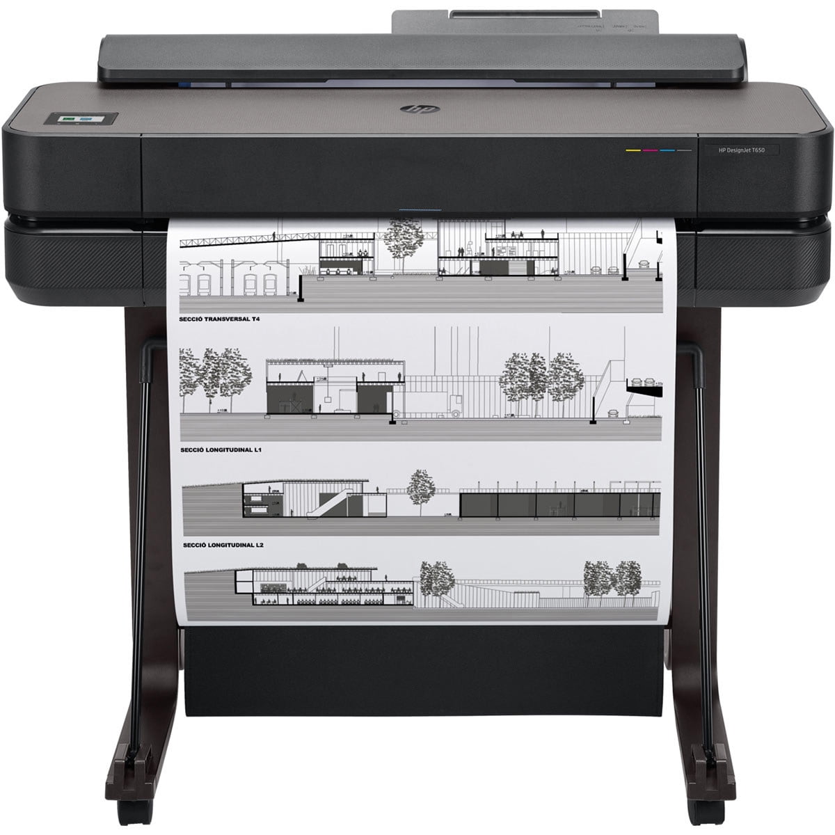 HP DesignJet T650 24" Wireless Large Format Color Thermal Inkjet Plotter Printer, 2025 Edition, Bundle with 3x Color and 80ml Black Ink Pack, Matte Bond Inkjet Paper Roll