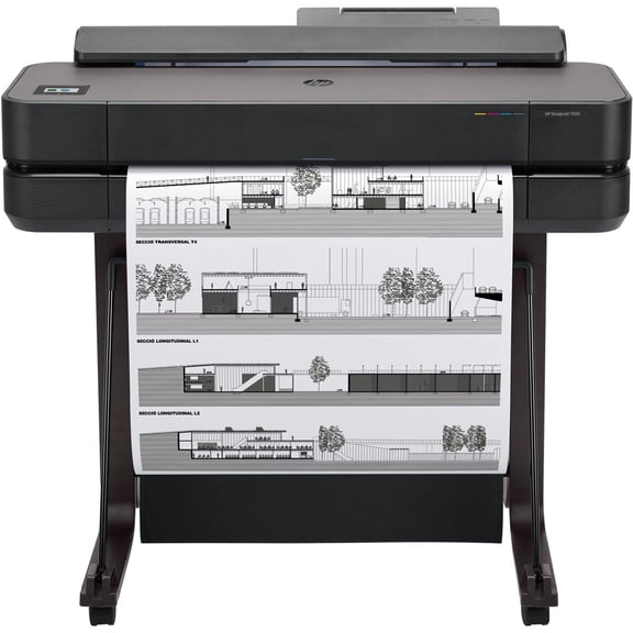 HP DesignJet T650 Large Format 24-inch Plotter Printer with Auto Sheet Feeder, Roll Cover, Media Bin & Stand. Includes 2-Year Onsite Warranty Support (5HB08T)