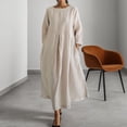 thumbnail image 2 of Elegant Pure Color Cotton Plus Size Women Dresses Linen Midi Dress with Round Neckline – A Ruffle Sleeve Dress Plus Size Versatile Knee Length Dress with An Academic Style, 2 of 7