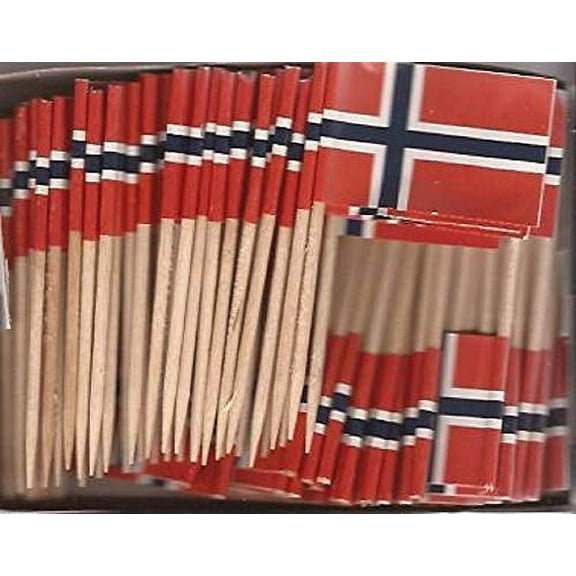 25 Box Wholesale Lot of Norway Toothpick Flags, 2500 Small Mini Norwegian Flag Cupcake Toothpicks or Cocktail Picks
