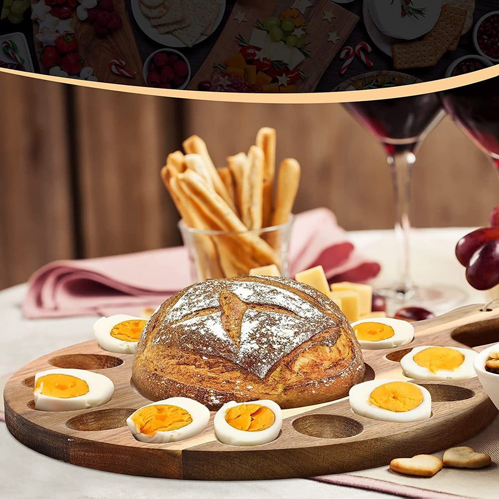 Deviled For Egg Platter, Wooden Deviled For Egg Tray 24 Holes Round For Egg Holder