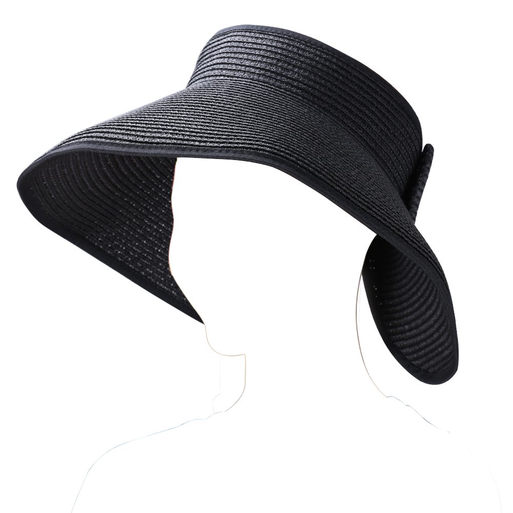 Fashion Women's and Girl's rollup Summer Bow Tie Straw Visor Sun Hat