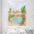 thumbnail image 1 of Oasis Tapestry, Cartoon Style Desert and a Pond with Palm Trees Outdoor Scene Eastern Sahara Vibes, Wall Hanging for Bedroom Living Room Dorm Decor, 60W X 80L Inches, Multicolor, by Ambesonne, 1 of 2