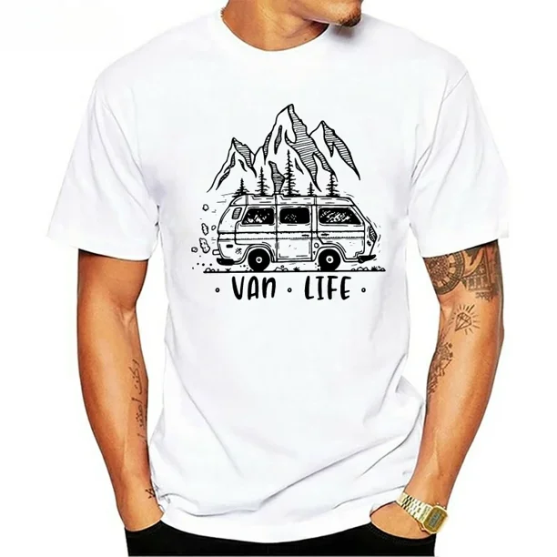 Camiseta estampada para hombre, ropa de furgoneta, para mujer, de camping, diseño masculino, camiseta superior, camiseta clásica vintage para exteriores, cuello redondo, camiseta para mujer