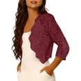 thumbnail image 7 of BaoFuBaoMei Lace Cardigans for Women Plus Sizes Lightweight Open Front 3/4 Sleeve Cardigan Scalloped Hem Cropped Solid Tops, 7 of 7