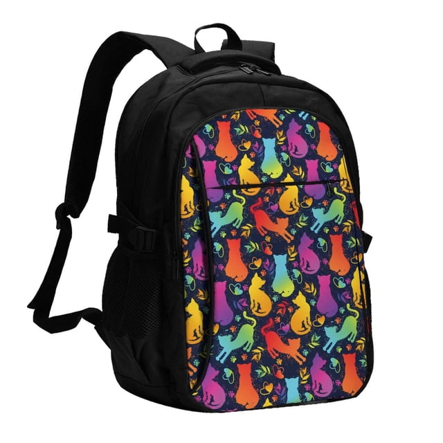 Disketp Colorful Cats Mochila de Viaje Estampada para Laptop con Puerto de Carga USB, Mochila Impermeable para Computadora – Regalo para Hombres y Mujeres