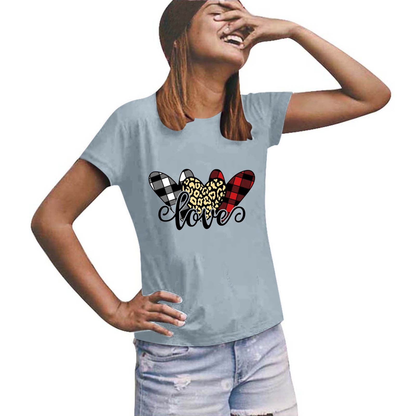 HSMQHJWE Plus Size Band Tees Set Shirt For Women Sleeve Blouse TShirt Top Short Valentine