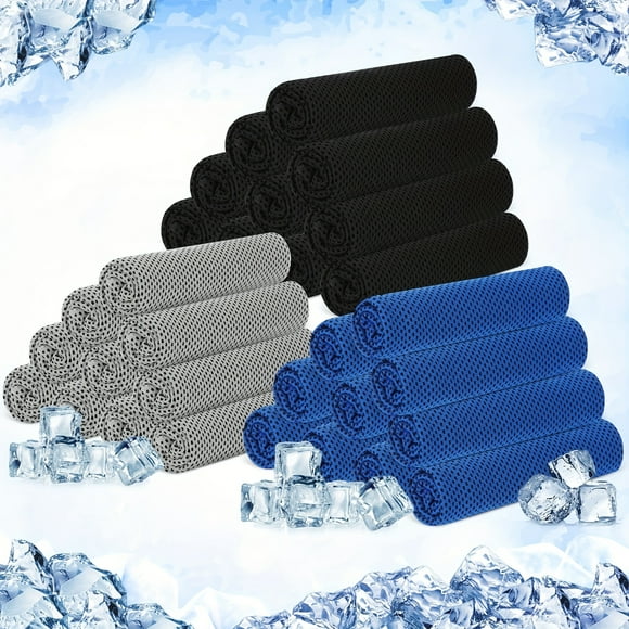 QUTETN 30pcs Cooling Towels, 40"x12" - Soft, Breathable Ice Towels for Gym, Yoga, Golf, Sports & Running - Chilly Sweat Towels for Neck and Face Relief, Mixed Colors (Black, Gray, Blue)