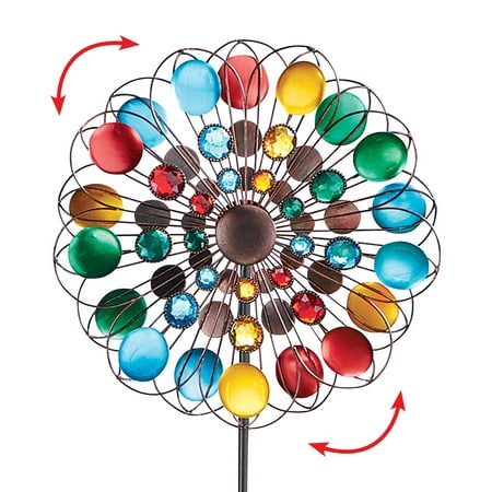Multicolor Sparkling Double Spinner Yard Stake, Fun Outdoor Decorative Yard Accent