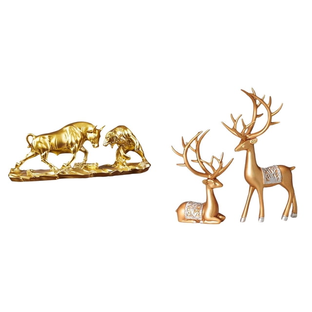 Estatua De Toro De Arte Moderno Y Dos Estatuas De Reno Europeas. Esculturas De Ganado Vacuno Chino. Artesanía Coleccionable Para Regalos De Escritorio.