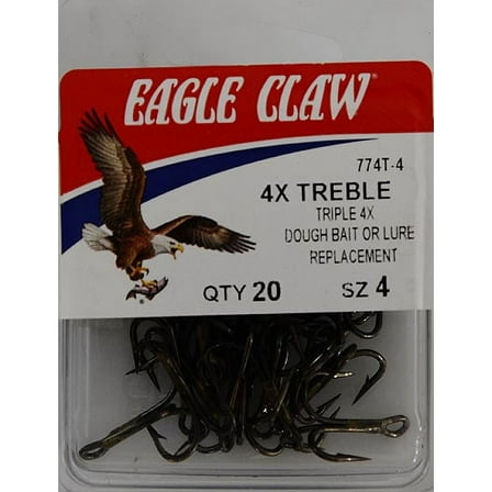 Eagle Claw 774T3-4 4X Treble Hook, Bronze, Size 4