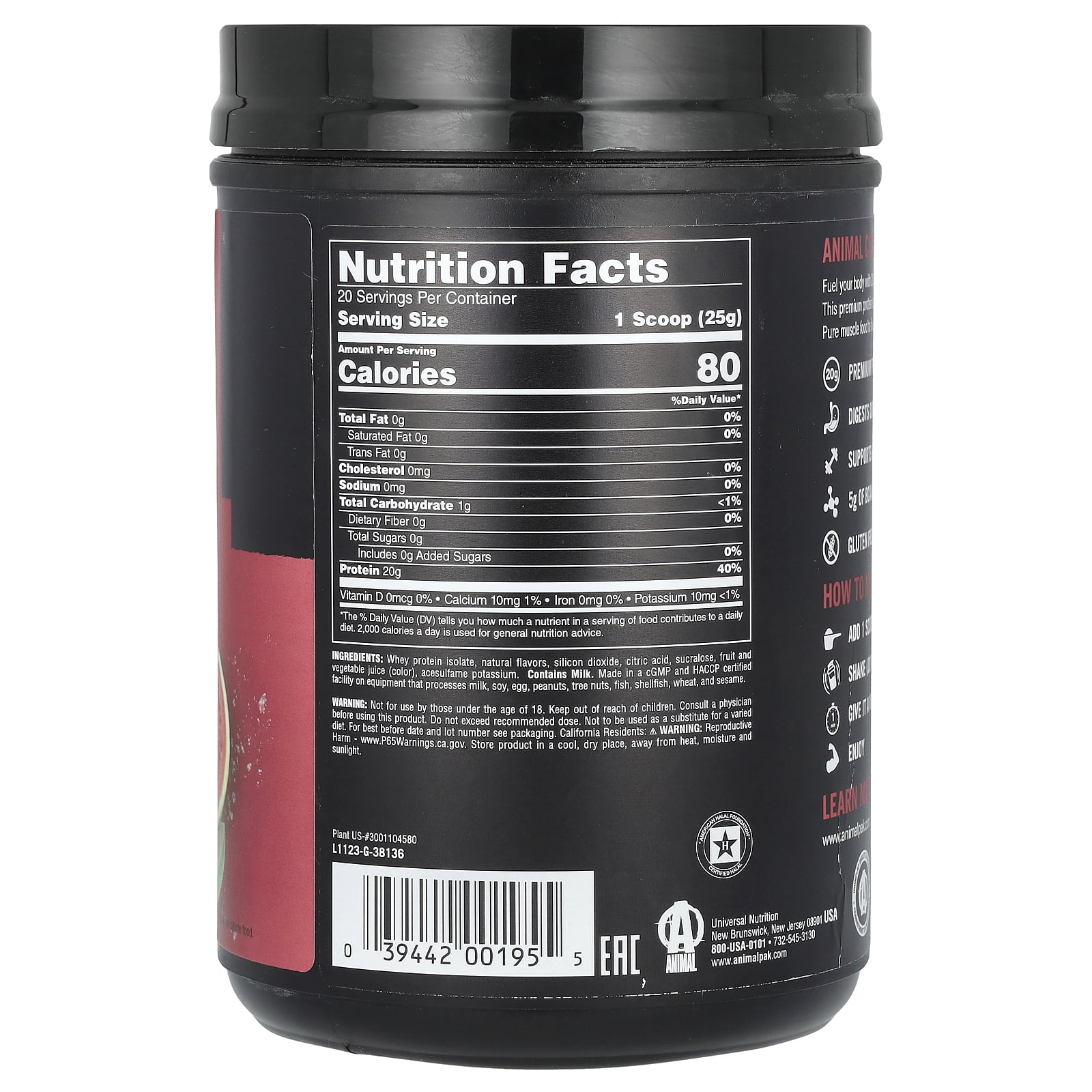 Universal 1.1 lb Animal Clear Whey Isolate Protein Powder - Watermelon Limeade