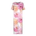 thumbnail image 4 of RQYYD Women's Capri Pajama Set 2 Piece Sets For Women Summer Short Sleeve Pja Tops With Capri Pant Floral Print Loungewear, 4 of 4
