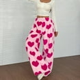 thumbnail image 3 of Women's Casual and Fashionable Printed Elastic Waist Loose Wide Leg Pants with Plush Lining for Winter and Lounge Wear,Pink,S, 3 of 3
