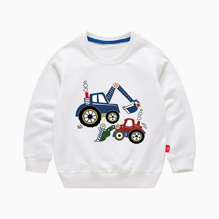 Eltusu Infant Boys Pullover Sweatshirts Cotton Printed Long Sleeve Crewneck Spring Fall Tops White Size 12-18 Month