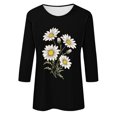 thumbnail image 4 of CYMMPU Tunic Tops 3/4 Sleeve Spring Tops Floral Printed Blouses for Women Dressy Casual Fall Fashion Shirts Loose Fit Round Neck Lightweight Basic T-Shirts Black XXXL, 4 of 4