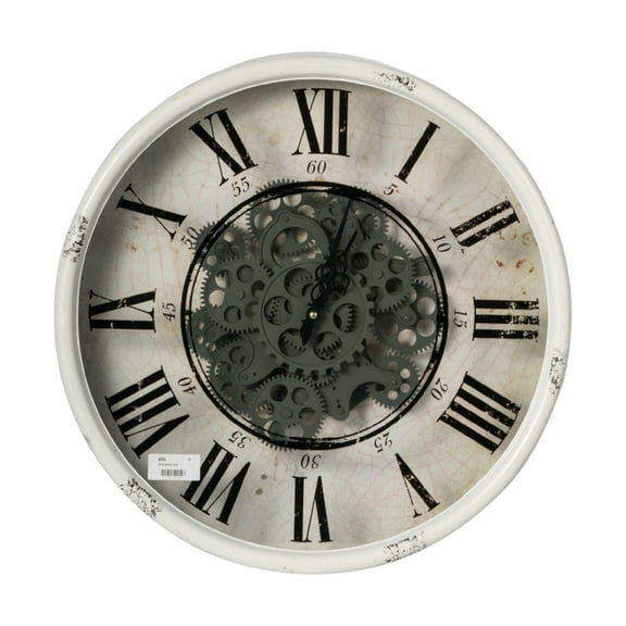 19.5" White and Black Vintage Gear Round Wall Clock with Cut-Out Roman Numbers