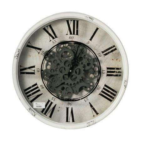 19.5 White and Black Vintage Gear Round Wall Clock with Cut-Out Roman Numbers