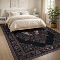 thumbnail image 3 of ODIKA 8'x10' Washable Area Rug Non-Slip Chair-Friendly Mat Moth Butterfly Distressed Scrollwork Shaped Pink Gothic Vintage Refined for Dining Room, Large Office, Lounge, 3 of 7