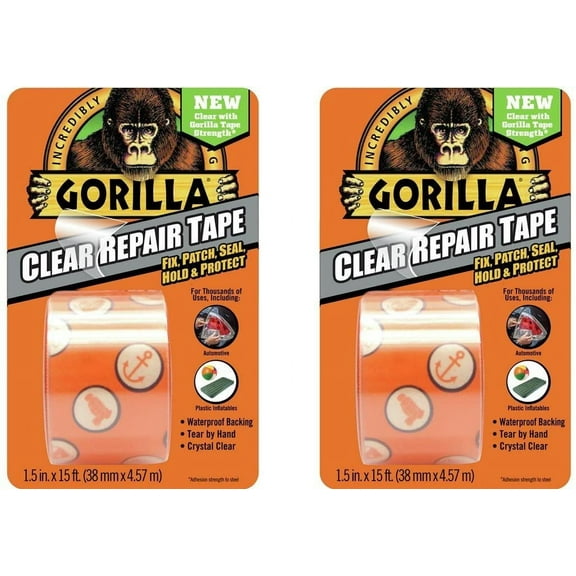 Gorilla Crystal Clear Duct Tape, 1.88" x 5 yd, Clear, Pack of 2