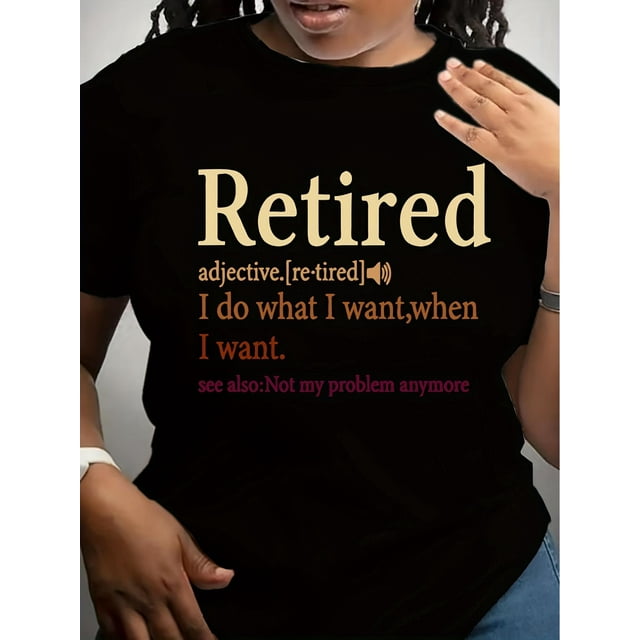 Retired Letter Print Crew Neck T-Shirt, Casual Short Sleeve T-Shirt for Spring & Summer, Women's Clothing