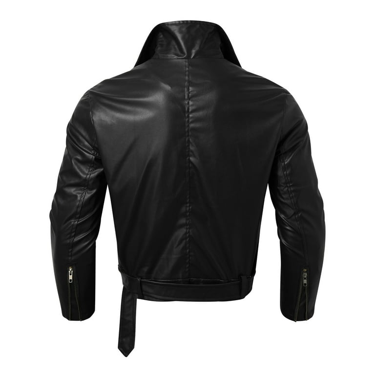 Caqnni Men Leather Jacket Slim Fit Motorcycle Jacket Zipper Casual