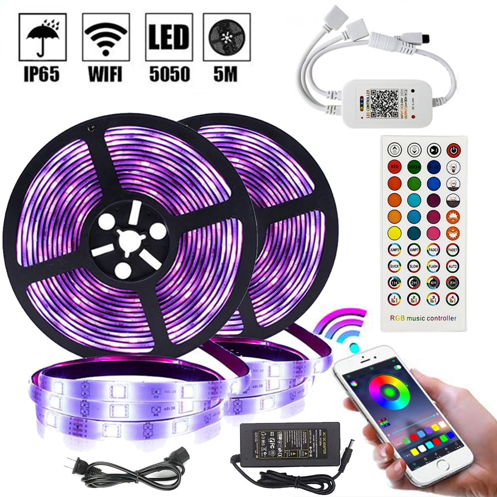 Micomlan 16ft/5M Led Strip Lights, Controller and Bluetooth APP Controlled  Lights for Bedroom Home Decoration，Music Sync Color Changing RGB LED Lights