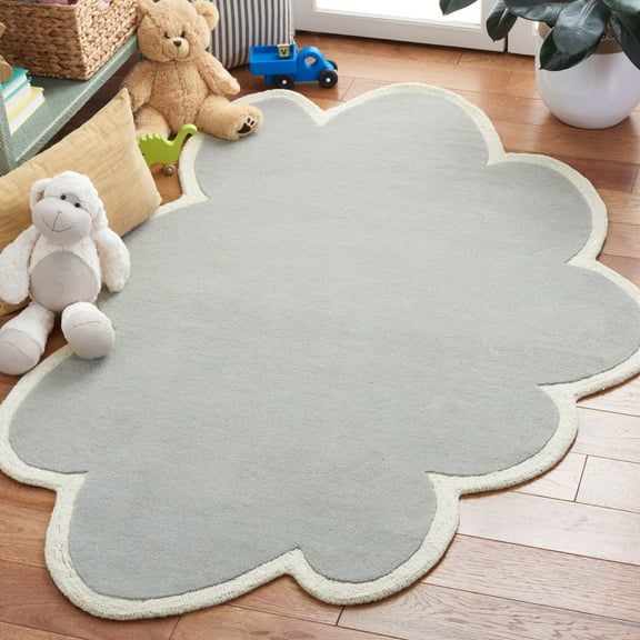 SAFAVIEH Kids Gladys Cloud Shape Wool Area Rug, Grey/Ivory, 3' x 5' Swivel