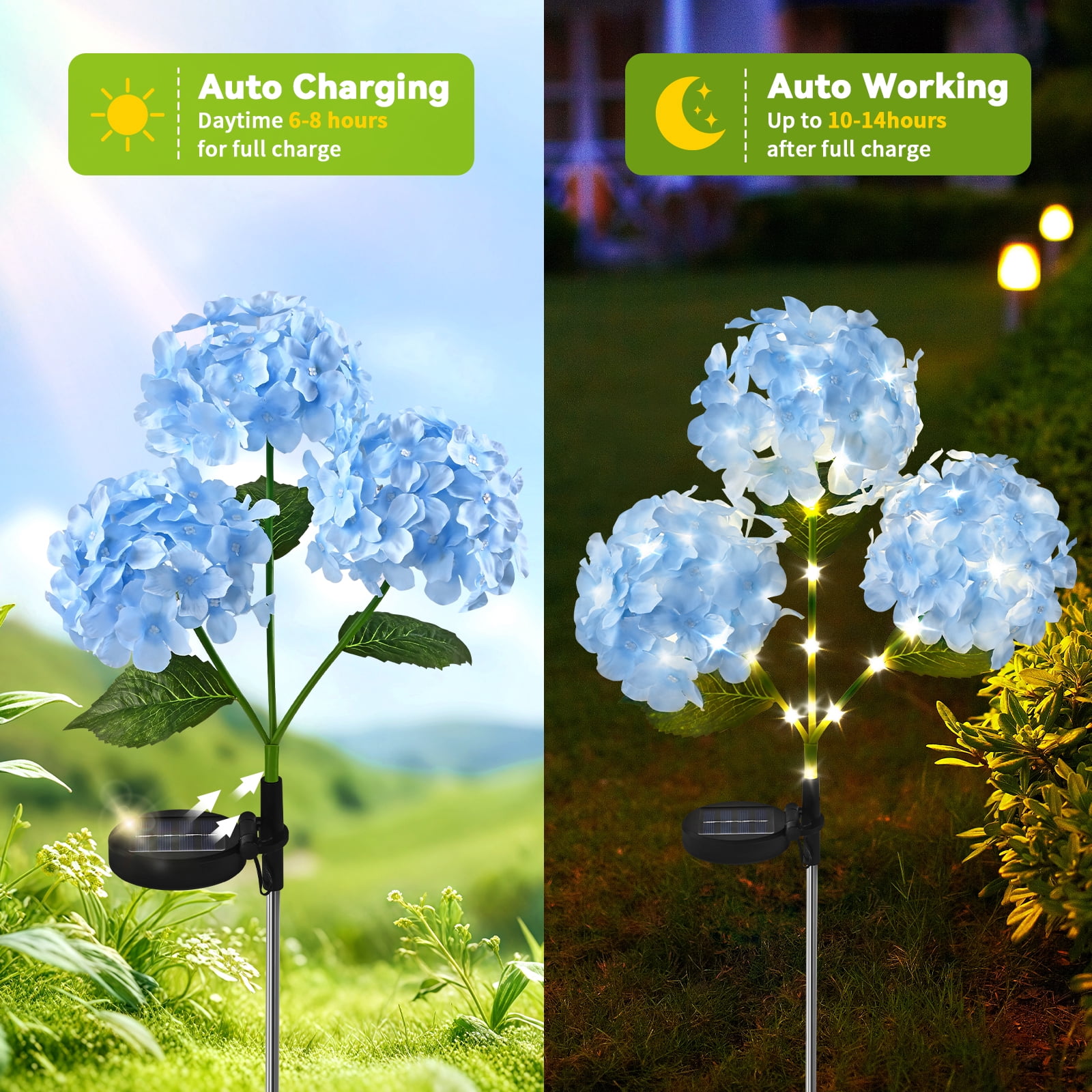 Lyacmy 4 Pack Blue Hydrangea Solar Garden Lights Outdoor, Waterproof Solar Lights for Yard Pathway Patio Outdoor Decor