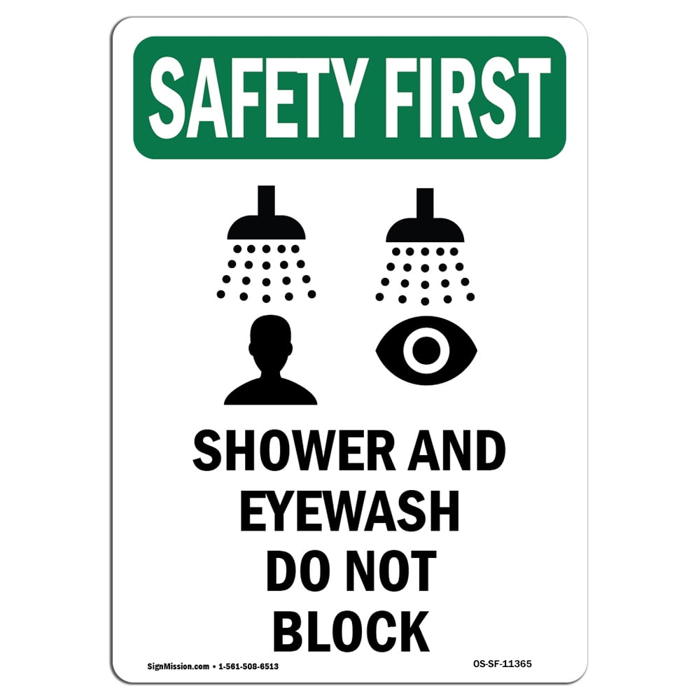 OSHA SAFETY FIRST Sign Shower And Eyewash With Symbol Made in the
