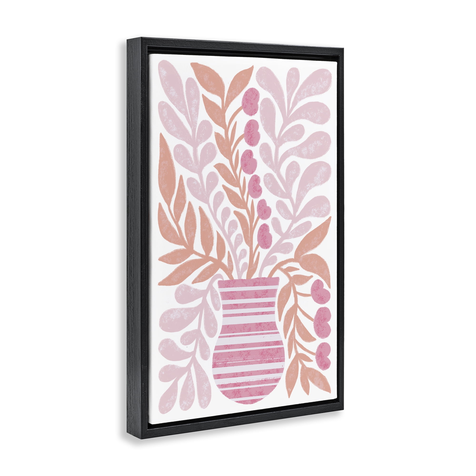 Stupell Industries Pink Fronds Vase Plants & Flowers Painting Black Floater Framed Canvas Art Print Wall Art, 21 x 31