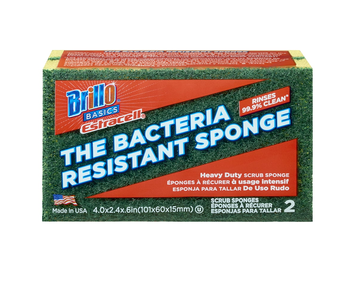 (4 pack) Brillo Basics Estracell Heavy Duty Scrub Sponges, 2 Count