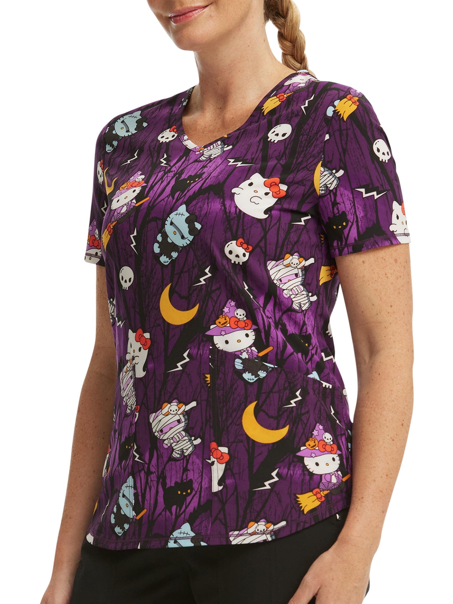 Scrubstar Women's Sanrio Hello Kitty Night Forest V-Neck Print Scrub Top