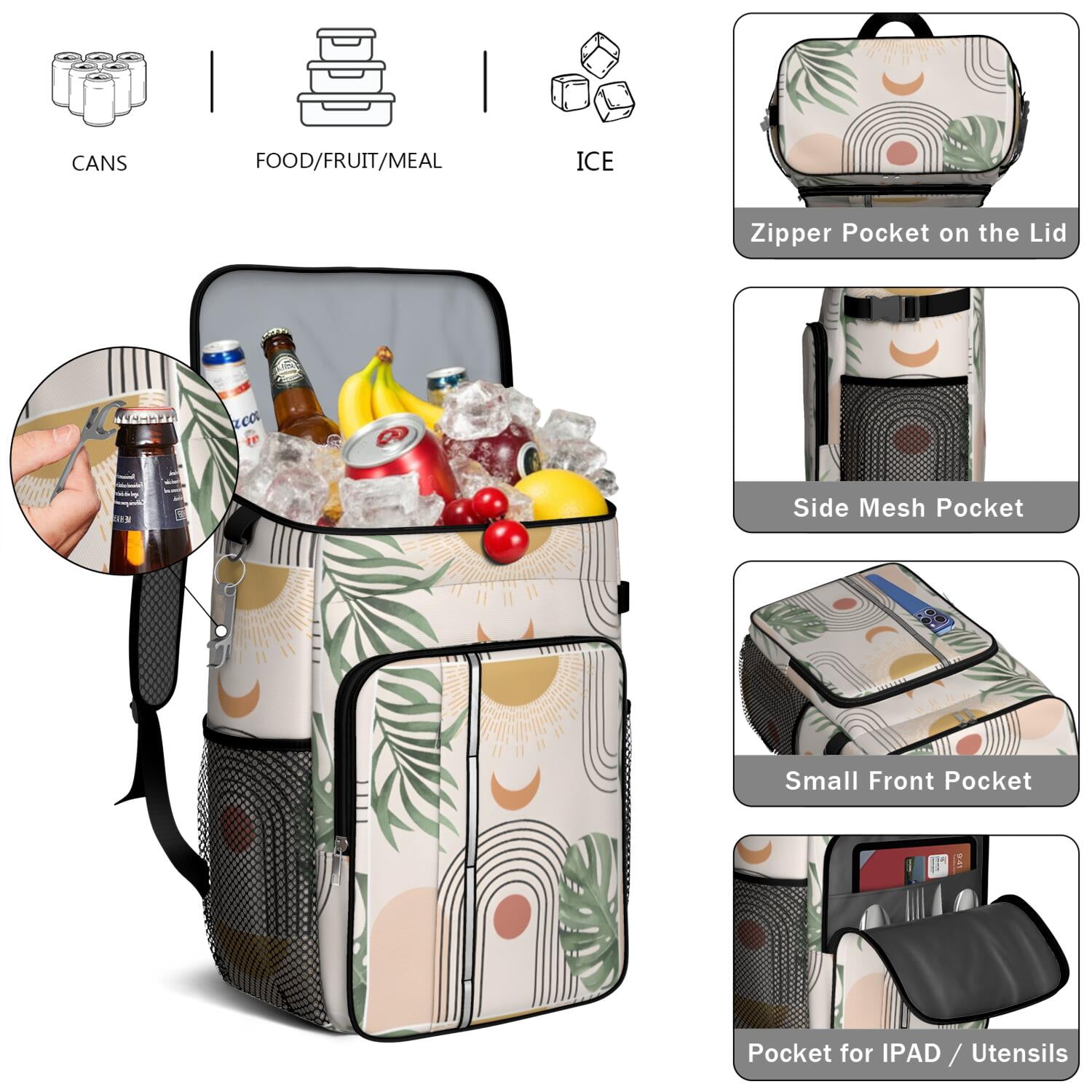 Travel Cooler Bag - Boho Bohemian Art Camping Beer Cooler Backpack with Bottle Opener- Waterproof Insulated Picnic Backpacks - Cooler Bag for Beach