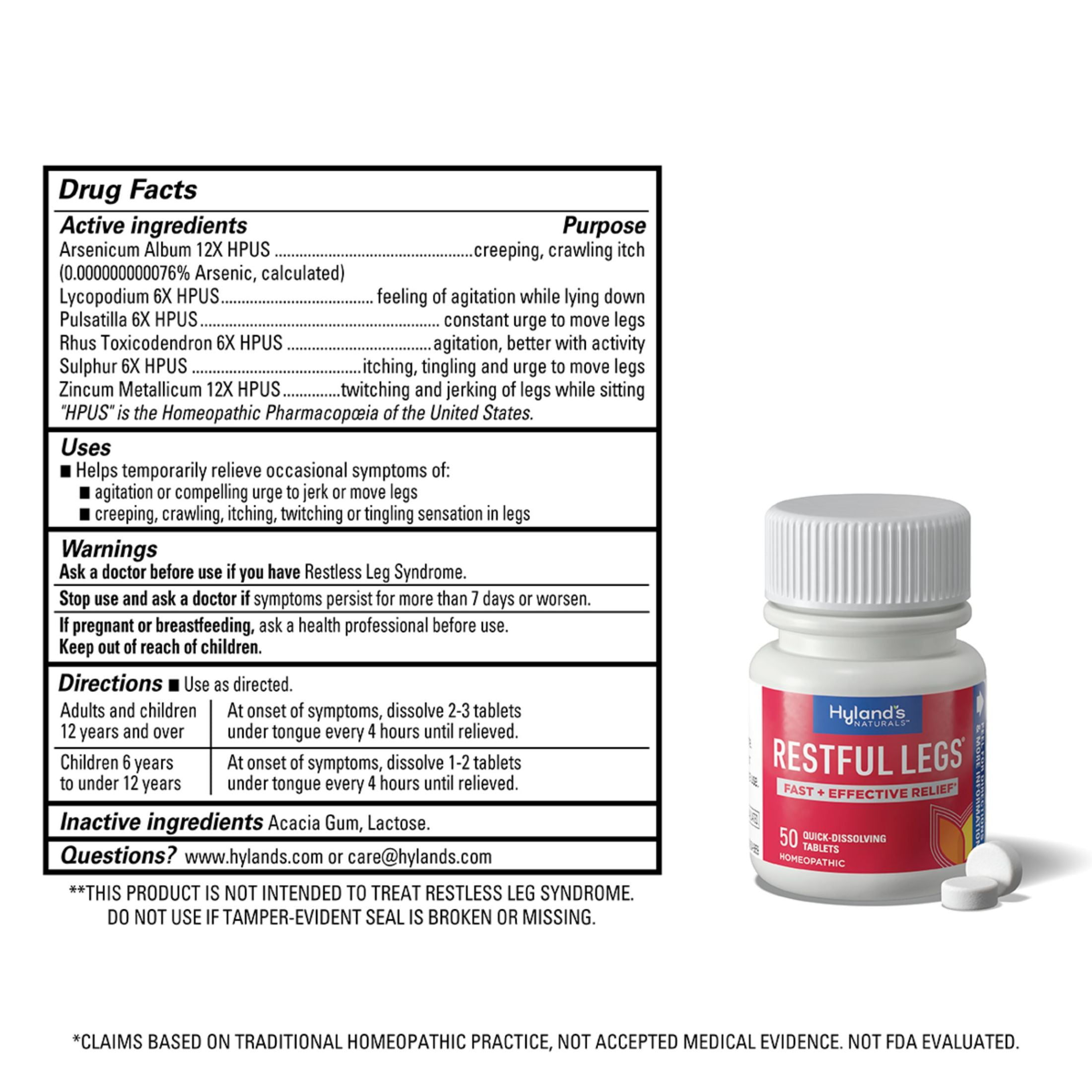Hyland's Restful Legs, 50 Tablets, Relief of Agitated Legs & the Uncontrollable Urge to Move Legs