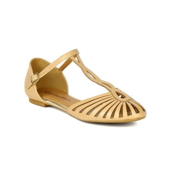 City Classified BA19 Women Leatherette Round Toe Caged T-Strap Flat Sandal