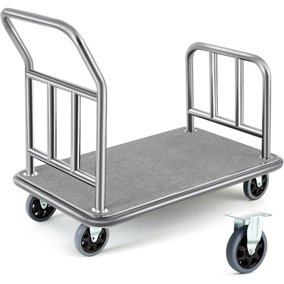 Gaonala Hotel Luggage Cart Rectangular Stainless Steel 900lbs Capacity 42 x25 x38in Carpeted Base 5in Casters Indoor Outdoor