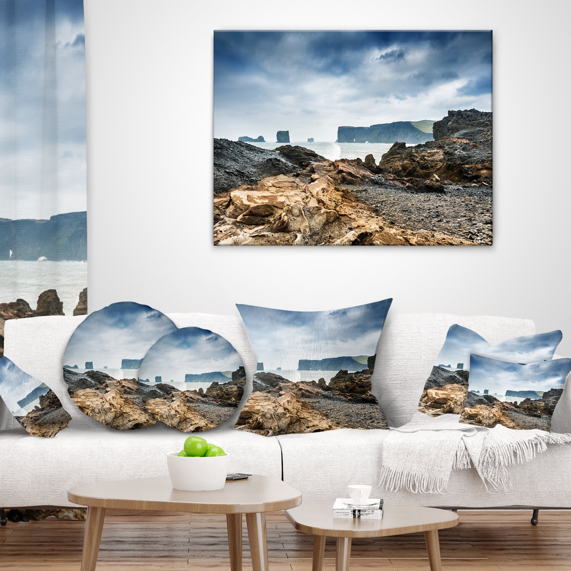 Designart Storm in Rocky Coast of Atlantic - Landscape Printed Throw Pillow - 16x16