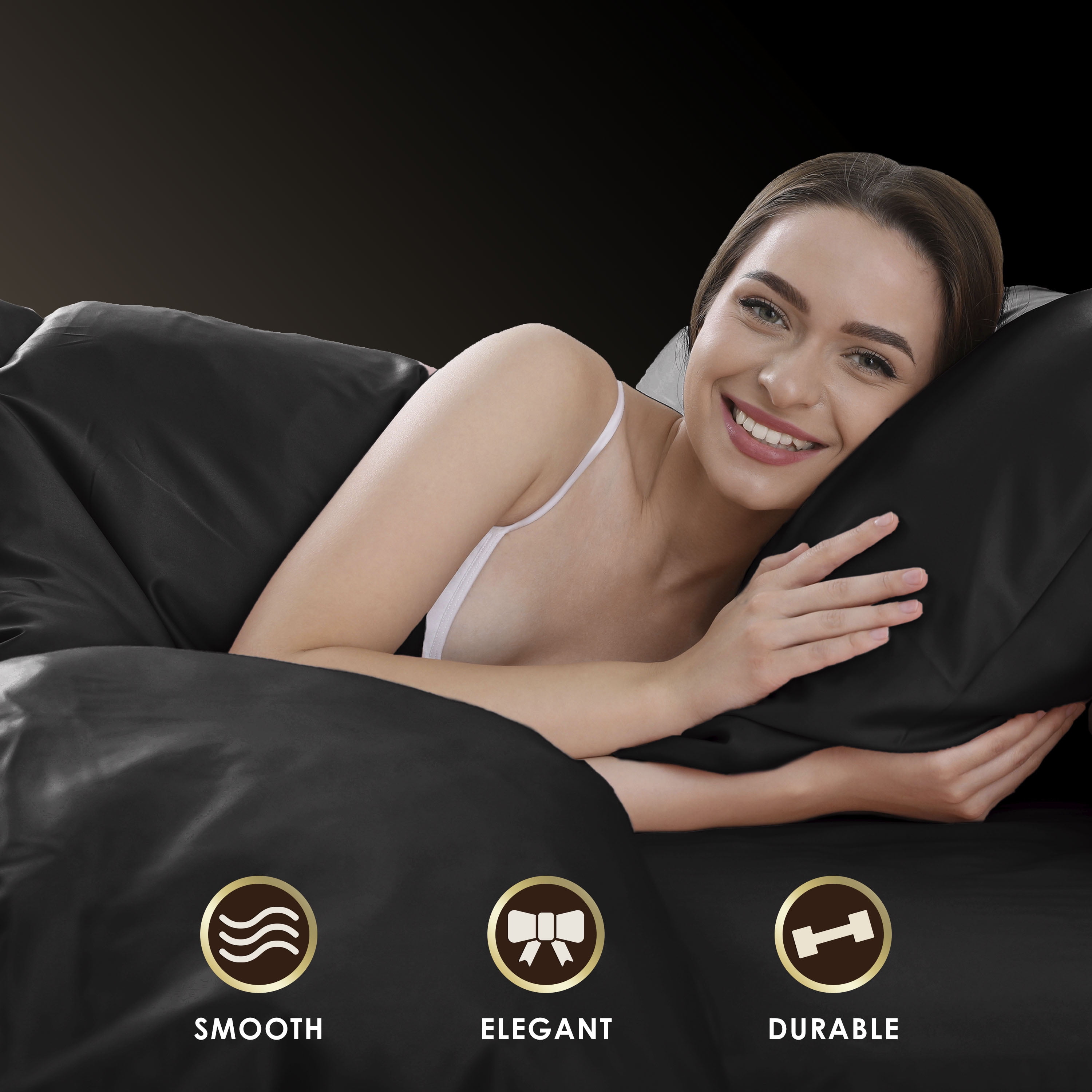 Seduction Satin Solid King Black Pillowcase Pair