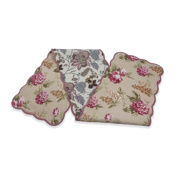 Blush Cream - Bloom Collection Luxury Handcrafted Runner (Reversible) Cotton Quilted Fabric Machine Washable – Elegant Home Decor – 14 x 72 inches