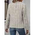 thumbnail image 3 of 2025 Fall Women's Tweed Plaid Blazer Jacket - Open Front Stand Collar Fully Lined Casual Fashion Elegant Work Coat, 3 of 9