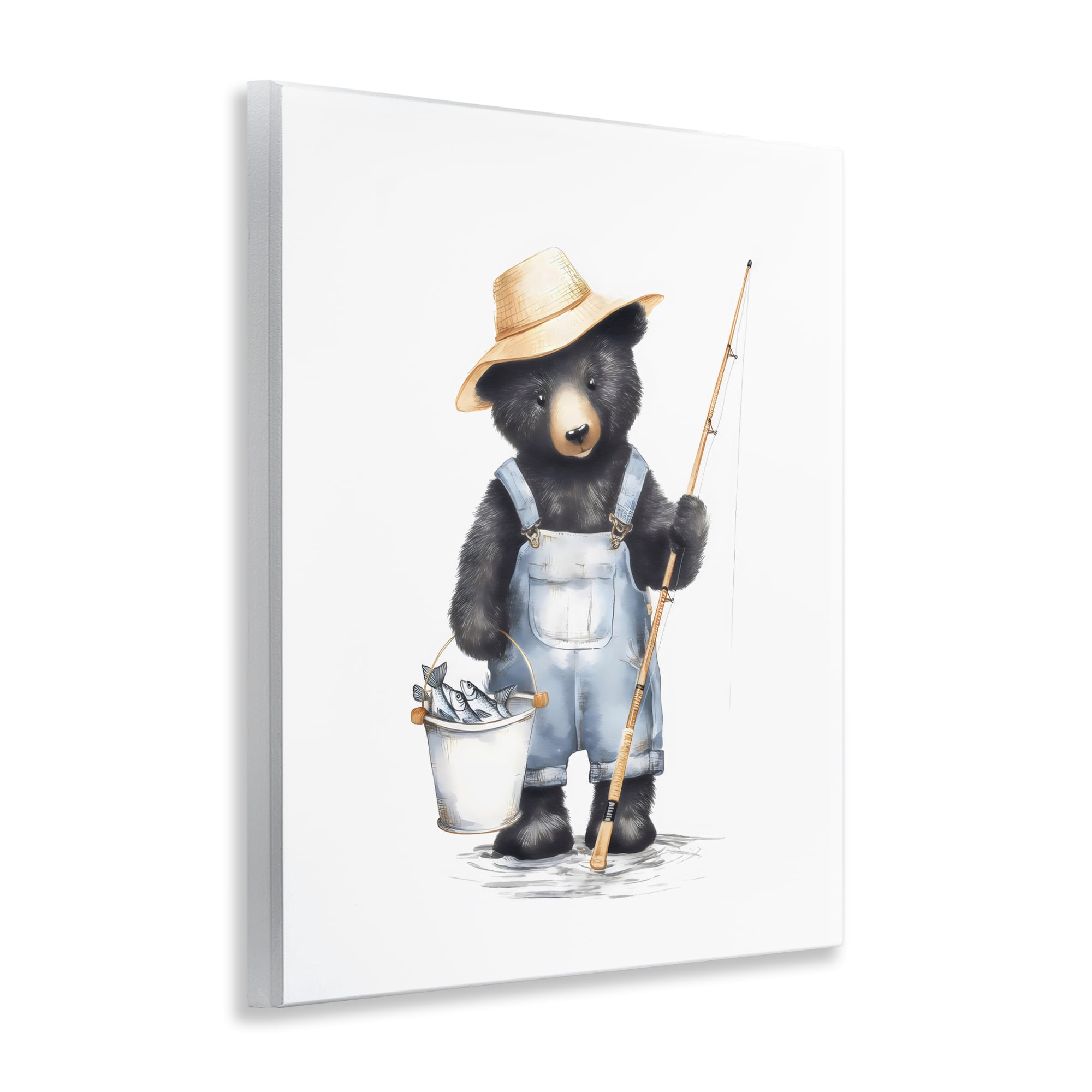 Stupell Industries Fishing Bear in Straw Hat Wall Plaque Art, design by Arlington Prints