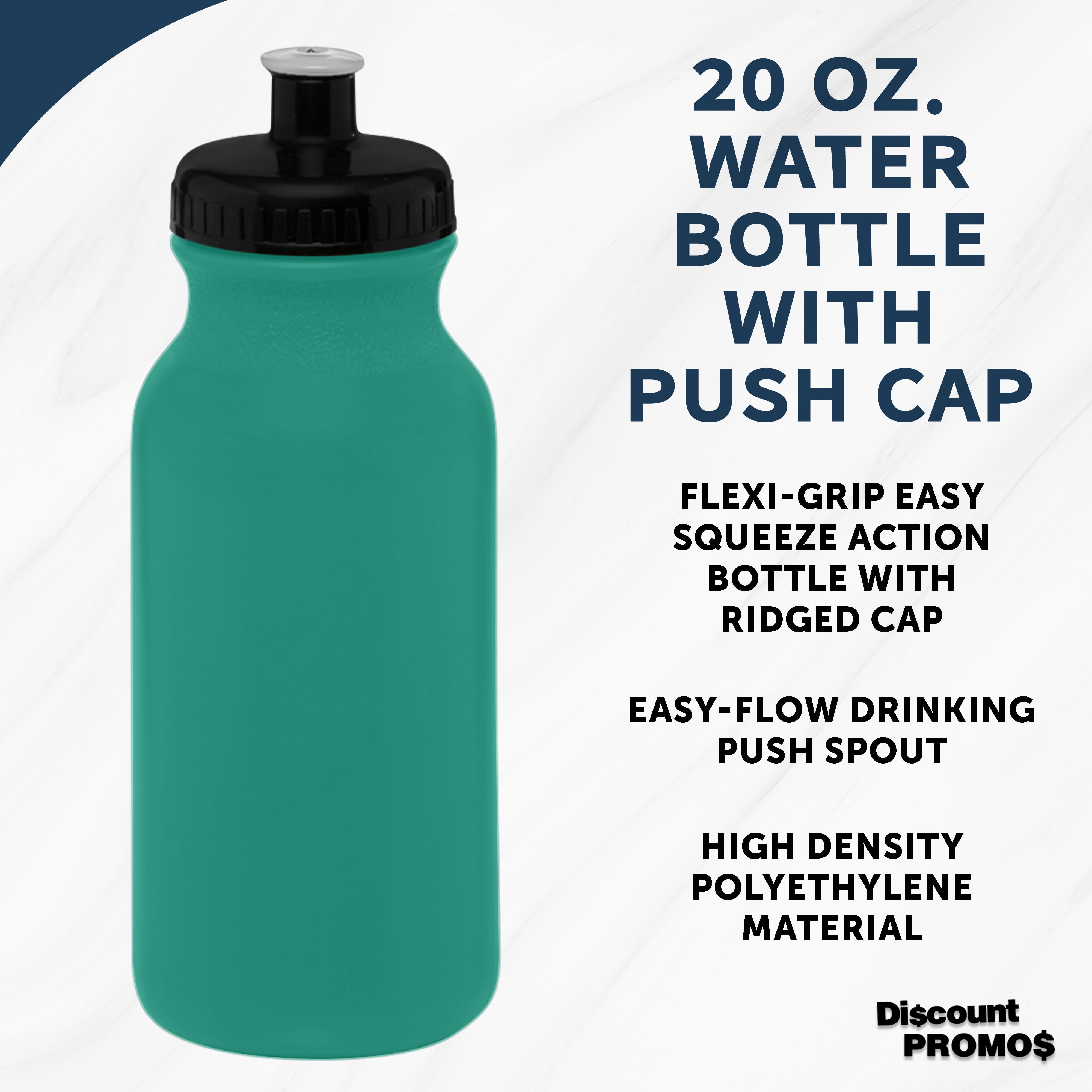 Water Bottle with Push Cap 20 oz. Set of 6, Bulk Pack - Reusable, Leak Proof, Perfect for Gym, Hiking, Camping, Outdoor Sports - Teal