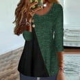 thumbnail image 2 of Colorblock Long Sleeve V Neck Tops for Women Tunic Shirts Casual Loose Pullover Blouses Green,L, 2 of 6