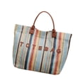 thumbnail image 4 of Bolso tote ligero con estampado de letras a rayas, ideal para vacaciones, ciudad, verano y negocios. Marrón, 4 of 9