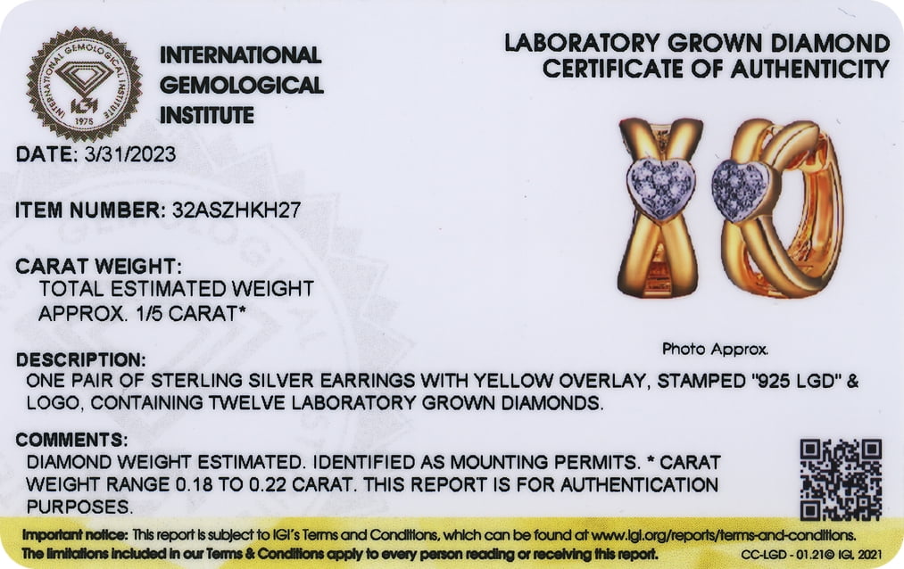 Forever Facets 1/5 CT TW Lab Grown Diamond Earrings in 18k Gold over Sterling Silver, Adult Female