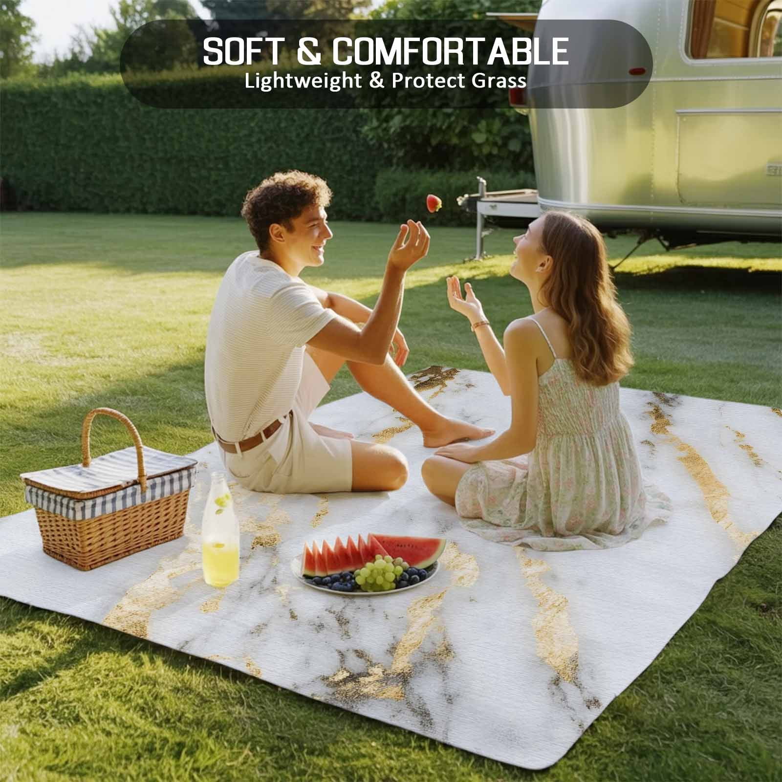 Outdoor Rug 5x8ft Ombre White Golden Marble Large Area Rug Abstract Art Indoor Outdoor Carpet Outdoor Rugs Mats for Patio Camping,RV,Front Door, Outside Decor
