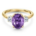 thumbnail image 3 of Gem Stone King 2.96 Ct Oval Purple Amethyst White Topaz 18K Yellow Gold Plated Silver Ring, 3 of 6