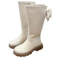 thumbnail image 6 of Staki Girls Lace up Boots Girls Knee High Boots with Side Zipper Fashion Buckle Straps Comfort Round Toe Chunky Heel Lace Up Boots(White,3.5 Big Kid), 6 of 8
